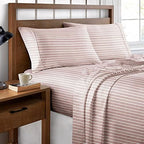 Brielle Home Printed 100% Cotton Percale Sheet Set, Spice Pinstripe, Twin