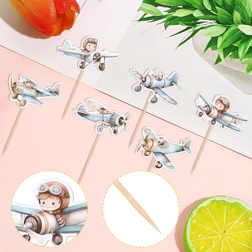 36 PCS Airplane Cupcake Toppers Pilot Aviation plane Cupcake Picks Airplane Plane Cupcake Decoration for Plane Theme Baby Shower Kids Boys Birthday Party Cake Decorations Supplies Blue
