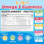 Kids Omega 3 Gummies + Calcium 400mg + Vitamin D3 K2 + C, Omega-3 DHA & EPA Supplement - No Fish Burps, No Sugar - Kids & Teens Omḛga 3 + Multivitamin Gummy for Strong Bones, Brain, Immune, Eye, 2Pack