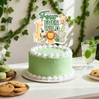 Four Ever Wild 4th Birthday Cake Topper,Jungle Safari Animal Party Decorations with Lion Giraffe Monkey Elephant Zebra for Wild Animals Themed Birthday Baby Shower Party Supplies