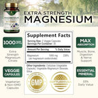 Magnesium Citrate 1000mg Per Serving - Extra Strength Magnesium for Bone, Muscle, Nerves & Heart Health Support, Natural Magnesium Supplement for Calm & Whole Body Support, USA Bottled - 60 Capsules