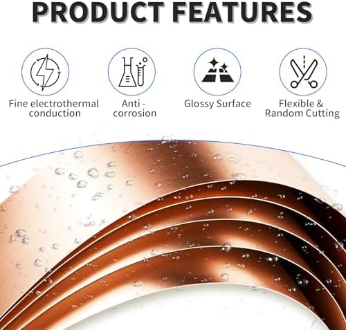 3.5M/11.5FT Copper Sheet Roll 3500x100x0.01mm(LxWxT) Metal Foil Roll Strip 99.9% Pure Copper Flashing Cu Metal Sheet for DIY Projects, Electrical & Craft Making
