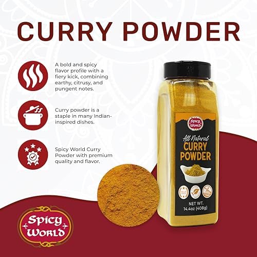 Spicy World Curry Powder 14.4 oz Jar - Authentic Blend of 9-Indian Spices, Premium Quality Blend for Curries, Vegetables, And More - All-Natural Ingredients