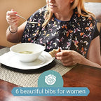 6 Pack Adult Bibs with Crumb Catcher - Waterproof and Reusable Clothing Protectors for Elderly Women