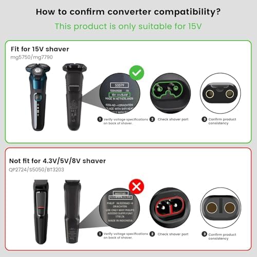 Newding15V HQ8505 Adapter Charger Compatible with Philips Electric Shaver Razor Series 3000 5000 6000 7000 9000 (Older Shaver), Beard Trimmer Multigroom for Type-C Converter, 1PC