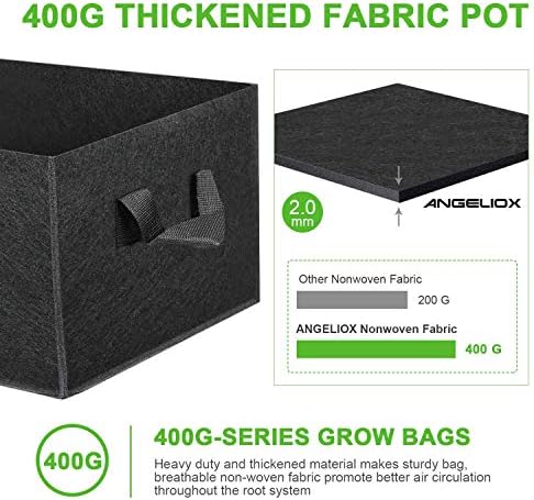 ANGELIOX 1 Pack 38 Gallon Grow Bags, 400g Thickened Nonwoven Fabric Raised Garden Bed Square Flower Planter Containers for Carrot Onion,Flowers,Fruit/Growing Pots with Handles(120x60x20cm)