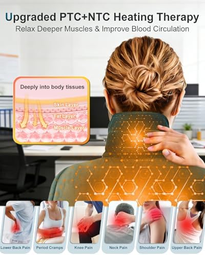 Neck Heating Pad, Upgraded PTC+NTC Even Heating, Heat Pad for Neck Shoulders Back, Versatile Electric Heated Neck Wrap for Full-Body Relax, Birthday Gifts for Women Men, Mothers Day Gifts for Mom Wife