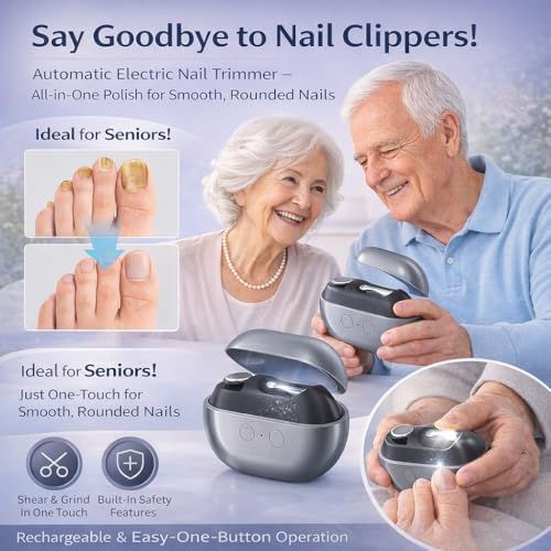 Electric Nail Clippers for Seniors, 3 in 1 Automatic Toe Nail Clippers for Thick Toenails Seniors, Smart 3 Speed Toenail Clippers with Led Light, Perfect for People with Reduced Mobility (Black)