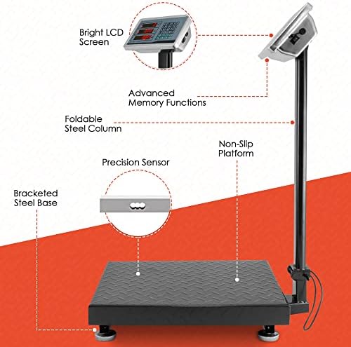 Houseables Industrial Scale, Platform Scale, 600 LB, Large, Weight Machine for Luggage, Shipping, Packages, Floor, Commercial, Heavy Duty, Box, Postal, Laundry, Warehouse, Luggage Weighing, Digital