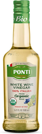 Ponti 100% Italian White Vinegar for Cooking - Organic White Wine Vinegar with Balanced Acidity – Ideal for Salads, Vegetables & Marinades – USDA Certified, 16.9 fl oz
