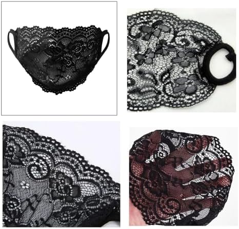 2 Pack Single Layer Lace Mask Sunscreen Masks Mesh Hollow Face Shield Mask Half Face Cover Travel Mask for Women and Girls(Black+White)