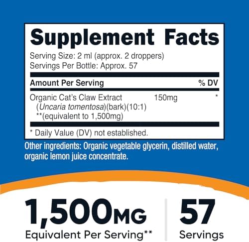 Nutricost Organic Cat's Claw Liquid Drops 3.8 Fl Oz for 57 Servings - Uncaria Tomentosa, USDA Organic, Vegan-Friendly, GMO-Free, Gluten-Free
