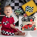 27 Pcs Racing Cake Toppers Race Car Wheel Birthday Cake Decorations Red Racing Car Theme Cupcake Decorations for Men Boys Kids Birthday Party Supplies