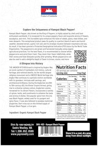 Kampot Black Pepper - The King of Peppers, Rare Cambodian Whole Peppercorns, Authentic Certified by Kampot Pepper Association, Unique Flavor & Aroma, 1.1 LB / 500g