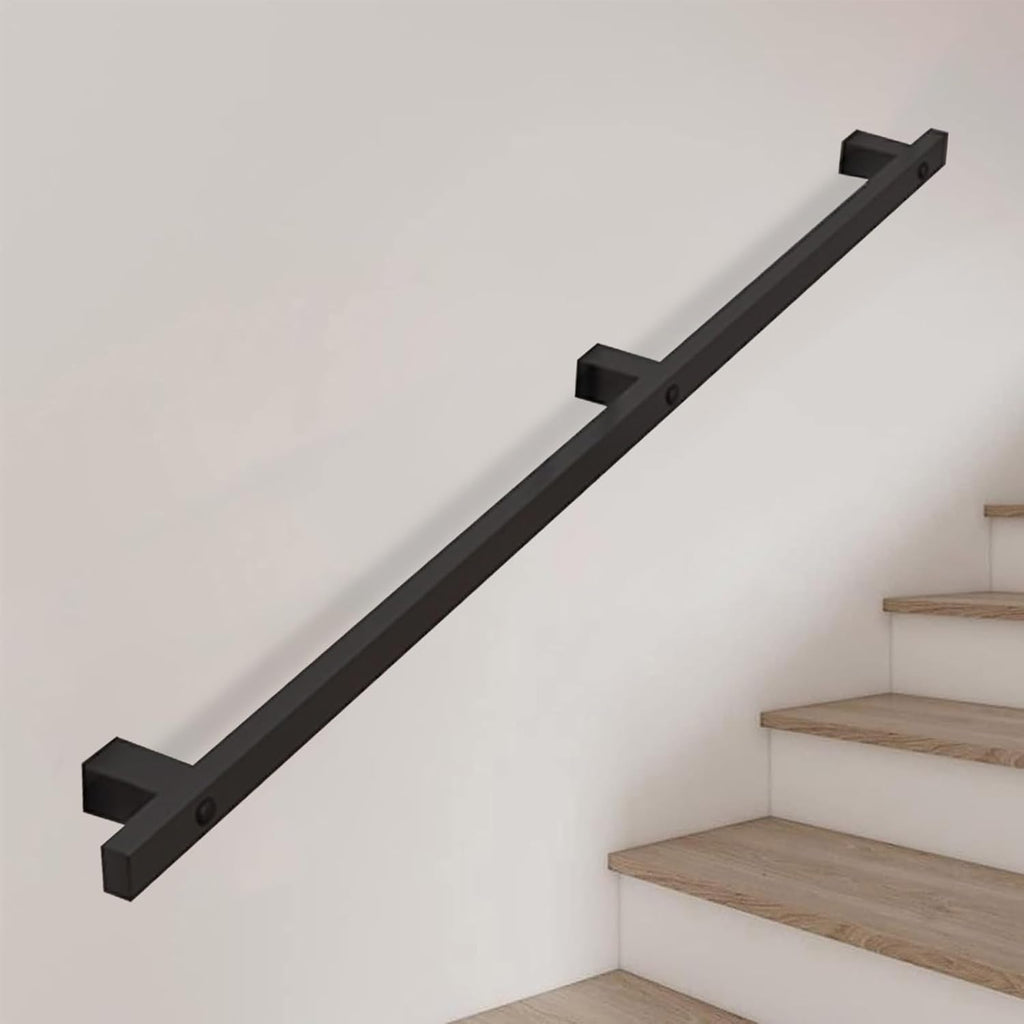 1ft - 20ft Modern Stair Handrail - Complete Kit，Anti-Slip Stair Railing Metal Wrought Iron Staircase Banister Hand Rails for Indoor Outdoor Loft Safety Grab Rail，Black(4ft/120cm)