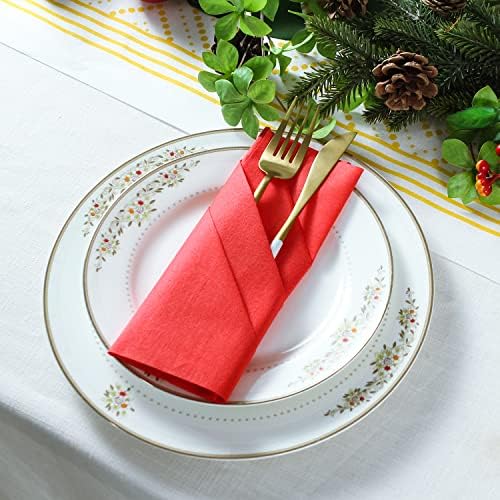 MORGIANA 50 Pack Red Napkins, Christmas Napkins Linen Feel, Disposable Guest Towel Air-laid Paper Hand Towels Dinner Napkin for Party Christmas Wedding