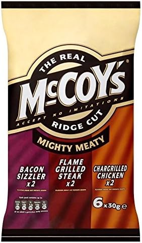 McCoy's Ridge Cut Crisps - Mighty Meaty Variety (6x30g) - Pack of 6