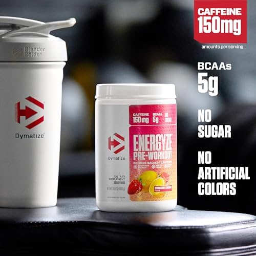 Dymatize Energyze Pre Workout Powder for Men and Women, Strawberry Lemonade, 150mg Caffeine, 5g BCAAs, Performance Blend of L-Theanine, L-Tyrosine, L-Citrulline, No Sugar (30 Servings)