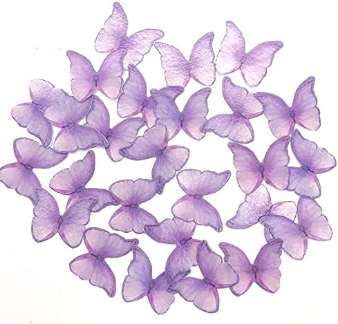 GEORLD Edible Wafer Paper Butterflies Set of 48 Purple Cake Decorations, Cupcake Topper