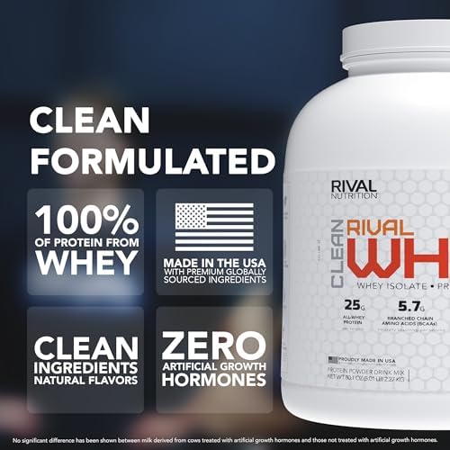 RIVAL NUTRITION Clean Rival Whey Pure Chocolate Protein Powder I Whey Isolate Primary Source I 5.02 Lb, 68 Servings I No Artificial Flavors or Colors I 25g Protein Per Scoop | Muscle Recovery