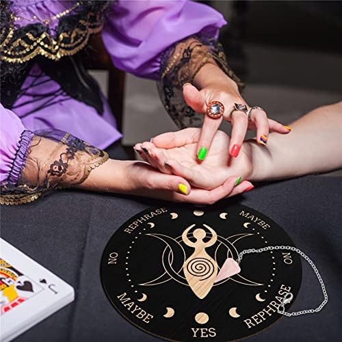 CRASPIRE Pendulum Board Goddess of The Moon Dowsing Divination Metaphysical Message Board 7.9Inch Wooden Carven Board with Rose Quartz Crystal Dowsing Pendulum Witchcraft Wiccan Altar Supplies Kit