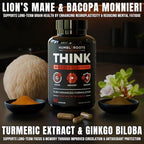 All-Natural Brain Supplement for Memory and Focus - Caffeine-Free Long-Term Cognitive Support - 10 Nootropic Ingredients Including Lion’s Mane, Bacopa, Turmeric, Ginkgo & Huperzine A - 90 Capsules