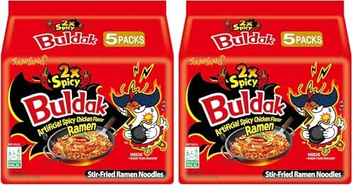 Samyang Buldak Hot Chicken Ramen, Korean Stir-Fried Instant Noodle, 2X Spicy, 4.94 OZ(140g), (Pack of 10)