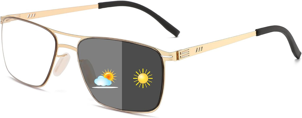 Viseng Photochromic Aviator Reading Glasses for Men and Women Metal Ultralight Flexible Anti Glare UV Ray Filter Readers