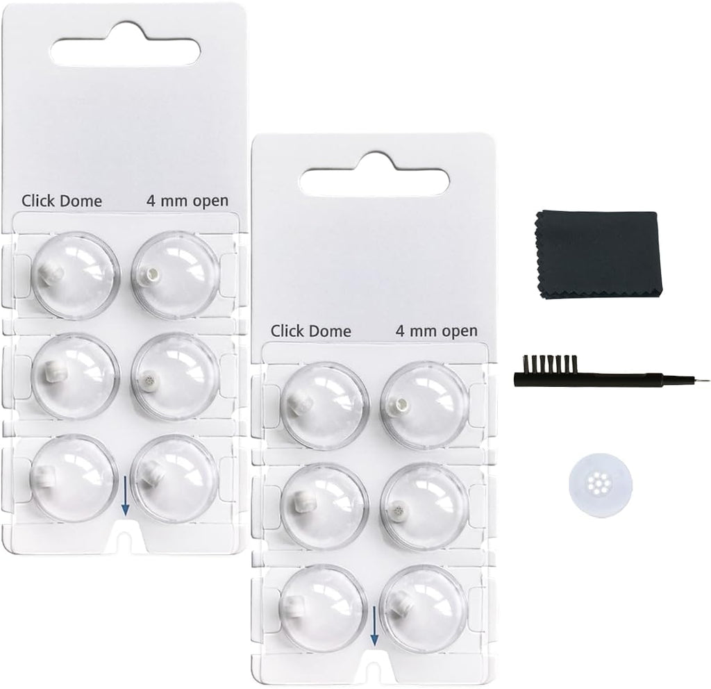 Click Dome 4mm Open for Connexx,Siemens,Signia and Rexton RIC Hearing Aids with Cleaning Brush Tools (4MM)