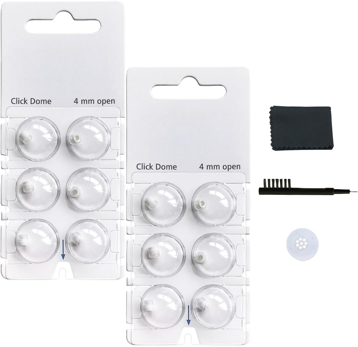 Click Dome 4mm Open for Connexx,Siemens,Signia and Rexton RIC Hearing Aids with Cleaning Brush Tools (4MM)