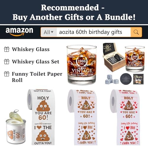 60th Birthday Gifts for Men Whiskey Glass Set - 60th Birthday Decorations, Party Supplies - 60 Year Anniversary, Bday Gifts Ideas for Him, Dad, Husband, Friends - Wood Box & Whiskey Stones & Coaster