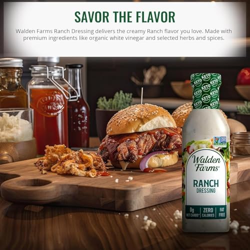 Walden Farms Ranch Dressing - Calorie-Free, Gluten-Free, Low Carb, Keto-Friendly, Sugar-Free, Dairy-Free Creamy Ranch Flavor - 2 Pack Value Pack, 12 oz Bottles