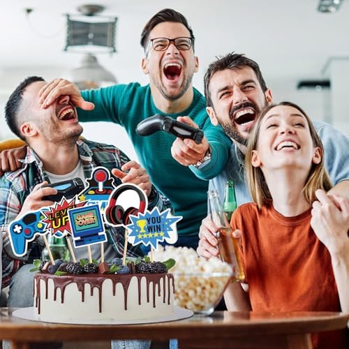 32PCS Video Game Cupcake Toppers Assembled Game On Controllers Cupcake Picks GamePad Cake Decorations for Game Theme Baby Shower Kids Boys Gamer Birthday Party Anniversary Cake Decorations Supplies