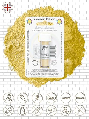 Sugarflair Edible Lustre Powder Dust Shimmer for Cake Decorating - Festive Gold