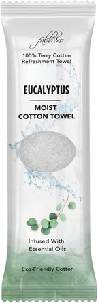 Oshibori Moist Terry Cotton Refreshment Towels (25 Pack, 8 x 8 Inches) - White Scented Pre-moistened Towel to Use Hot or Cold (Eucalyptus)