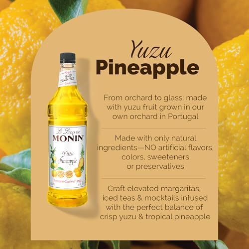 Monin - Premium Yuzu Pineapple Syrup | Sweet & Tropical, Great for Margaritas, Iced Teas & More | Clean Label with No Artificial Flavors, No Artificial Preservatives (BPA Free Bottle, 33.8 fl oz)
