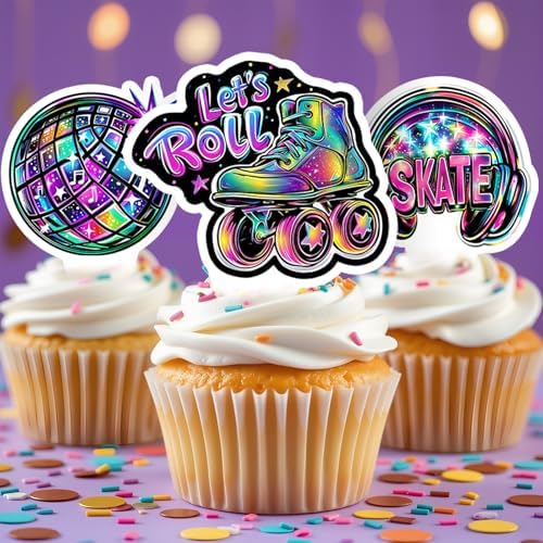48 Pcs Roller Skate Cupcake Toppers Roller Skate Party Decorations Skating Birthday Party Favors