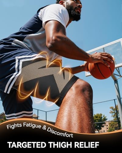Copper-Infused Thigh Compression Sleeves 1 Pair [Upgrade Medical-Grade & Anti-Slip] Hamstring Compression Sleeves for Workouts, Sports Recovery and Quad & Groin Support, Breathable Upper Leg Sleeve for Women & Men - M