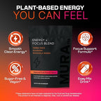 Guarana Powder Fruit-Punch Flavoured with Yerba Mate & Rhodiola Rosea, Sugar-Free, Vegan, 40mg Caffeine, 60 Servings (300g) by Mura Wellness