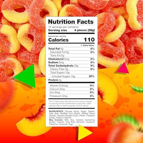 Peach Rings Gummy Candy | 1 Lb Bag | Classic Sweet and Sour Candy | Gummy Rings with Chewy Texture | Nostalgic Peach Gummies for Snacking, Parties & Buffets