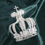 Crown Princess Cake Topper Wedding Birthday Crystal Pearl Tiara Cake Decor For Wedding Birthday Baby Shower Cake Photo Party Supplies (Silver)