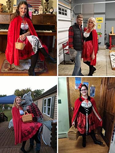 Women Little Red Riding Hood Costume Christmas Halloween Party Dress with Cape