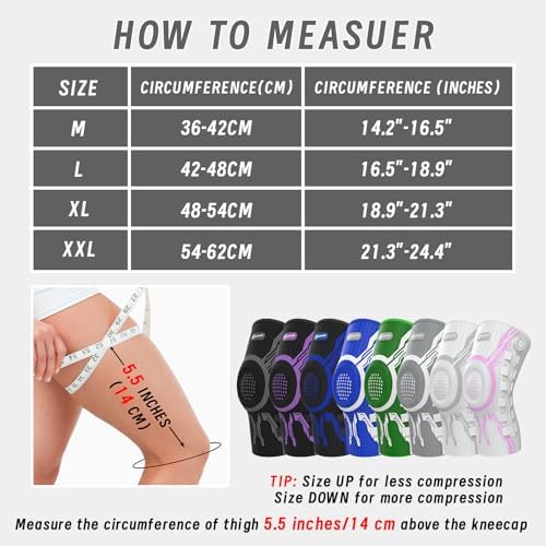Kuangmi Knob Knee Brace for Pain Relief, Knee Support with Patella Gel Pad & Side Stabilizers, Compression Knee Sleeve for Workout, Arthritis, Joint Pain, Meniscus Tear (Black,Right,Medium,Single)