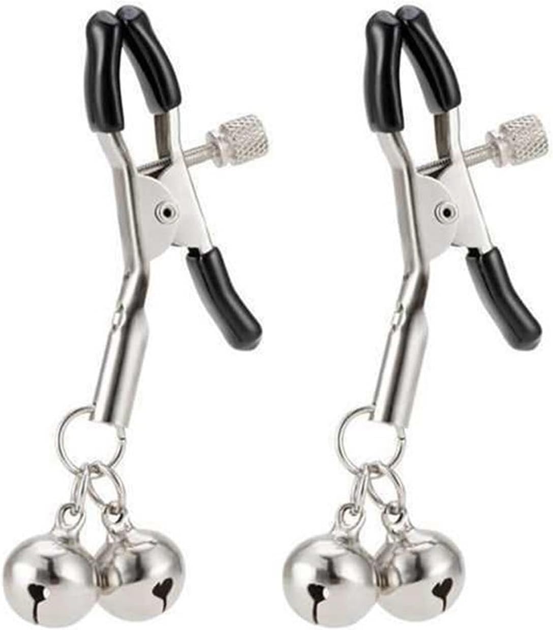 Nipple Clamps for Women Two Bells Pendant Nipple Clips Adjustable Body Clamps Non-Piercing Body Jewelry (Silver)