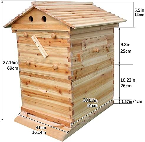 Golden Palace Bee Hive, Beehive with 7pcs Auto Super Frames, Bee House with 1pcs Super Boxes, 1pcs Brood Boxes(No Brood Frames), Bee Hives Starter Beekeeping Kits