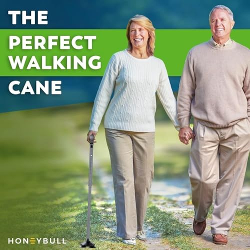 HONEYBULL Walking Cane for Men & Women Foldable, Adjustable, Heavy Duty, Free Standing, All Terrain, Collapsible Walking Sticks for Seniors & Adults