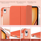 MoKo for iPad Air 11 inch Case (M4/M3/M2) 2026/2025/2024, iPad Air 5th/4th Gen 10.9 inch Case 2022/2020 with Pencil Holder, Slim Light Trifold Cover with Hard PC Translucent Back Shell, Orange