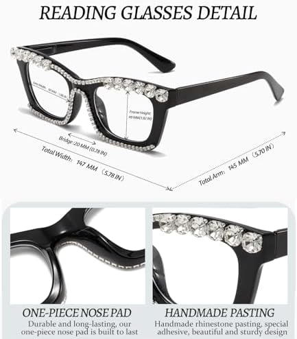 Hubeye Oprah Style Reading Glasses for Women Men Blue Light Blocking Computer Square Readers with Spring Hinge