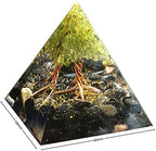 Handmade Tree of Life Orgonite Pyramid Peridot with Obsidian Crystal Stone Positive Reiki Energy Generator Healing Orgone Collection
