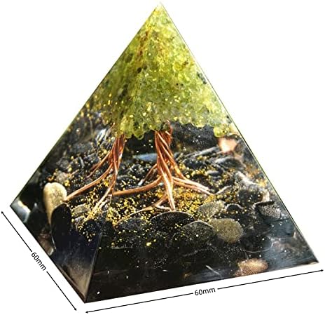 Handmade Tree of Life Orgonite Pyramid Peridot with Obsidian Crystal Stone Positive Reiki Energy Generator Healing Orgone Collection